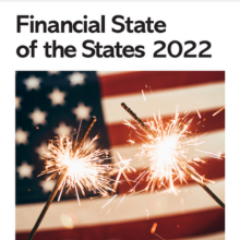 Financial State of the Cities report with map of united states and flag